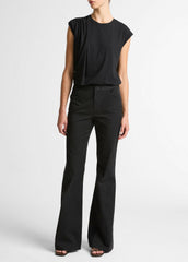VINCE | Pima Cotton-Blend Draped Relaxed Top in Tank Tops - BLACK