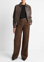 VINCE | Leather Cropped Zip-Front Jacket in Leather Jackets - CHOCOLATE
