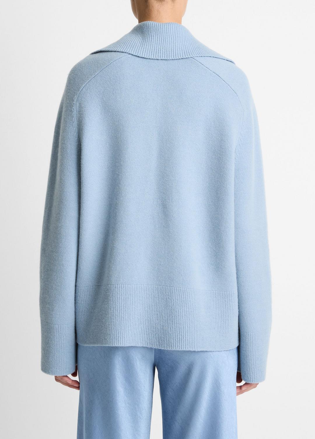 VINCE | Wool & Cashmere-Blend Oversized Polo Sweater in V-Neck - PACIFIC