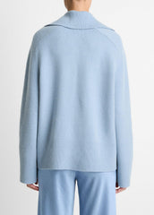 VINCE | Wool & Cashmere-Blend Oversized Polo Sweater in V-Neck - PACIFIC