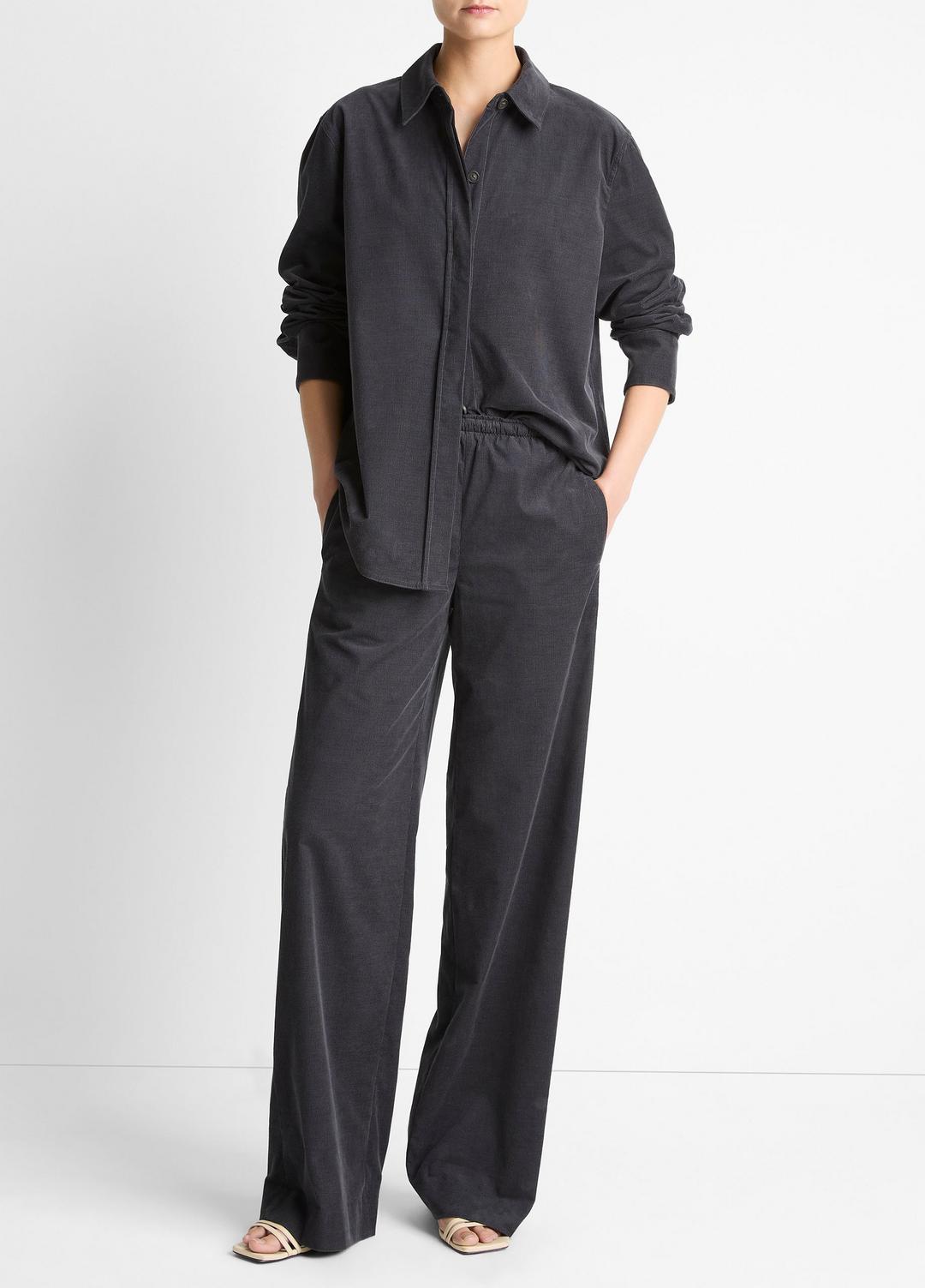 VINCE | Cotton Corduroy Pull-On Pant in Wide Leg - GRAPHITE
