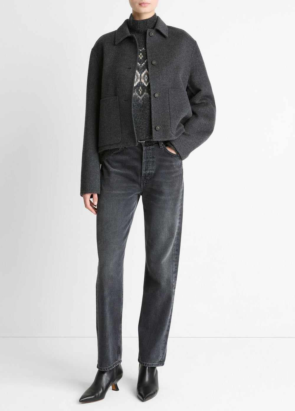 VINCE | Wool & Cashmere-Blend Short Jacket in Jackets - CHARCOAL