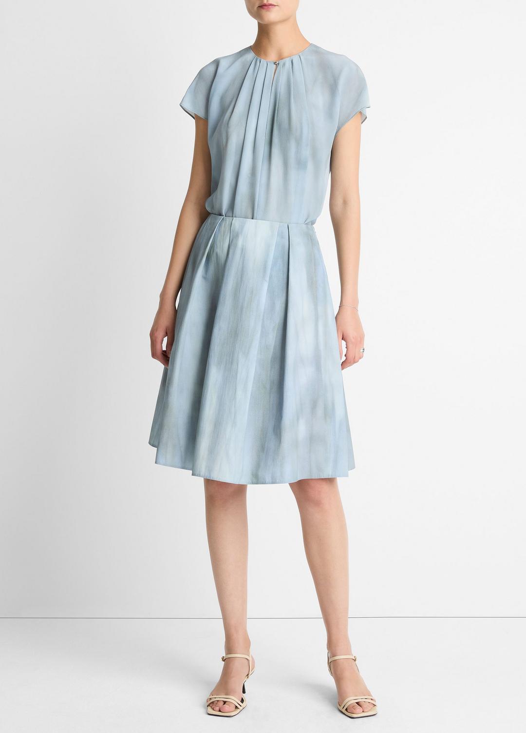 VINCE | Washed Ombré Cotton Pleated Knee Skirt in Skirts - AZURA WASH
