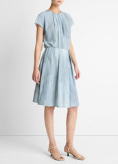 VINCE | Washed Ombré Cotton Pleated Knee Skirt in Skirts - AZURA WASH
