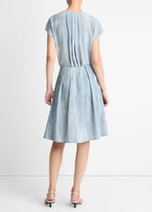 VINCE | Washed Ombré Cotton Pleated Knee Skirt in Skirts - AZURA WASH