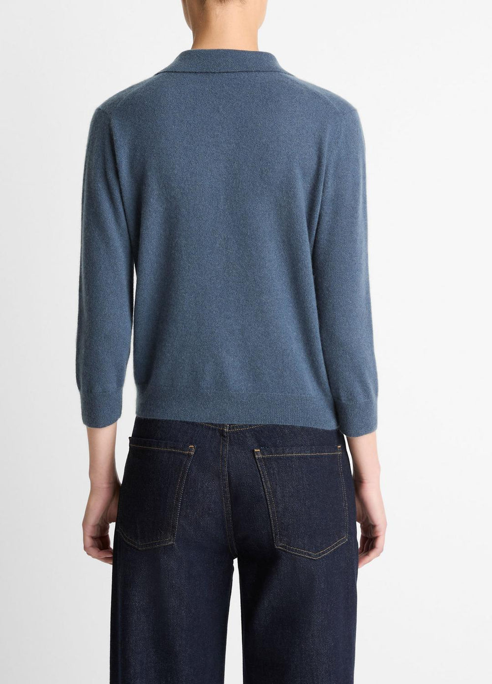 VINCE | Cashmere-Silk Polo Sweater in Cashmere - AZURA