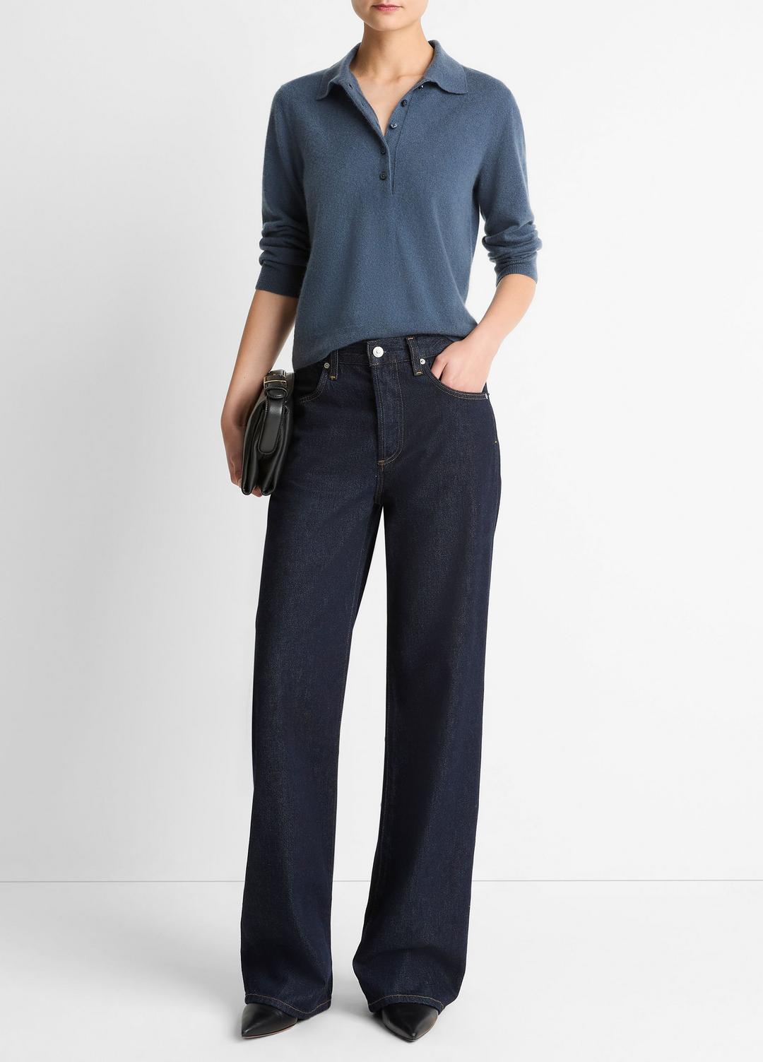 VINCE | Cashmere-Silk Polo Sweater in Cashmere - AZURA