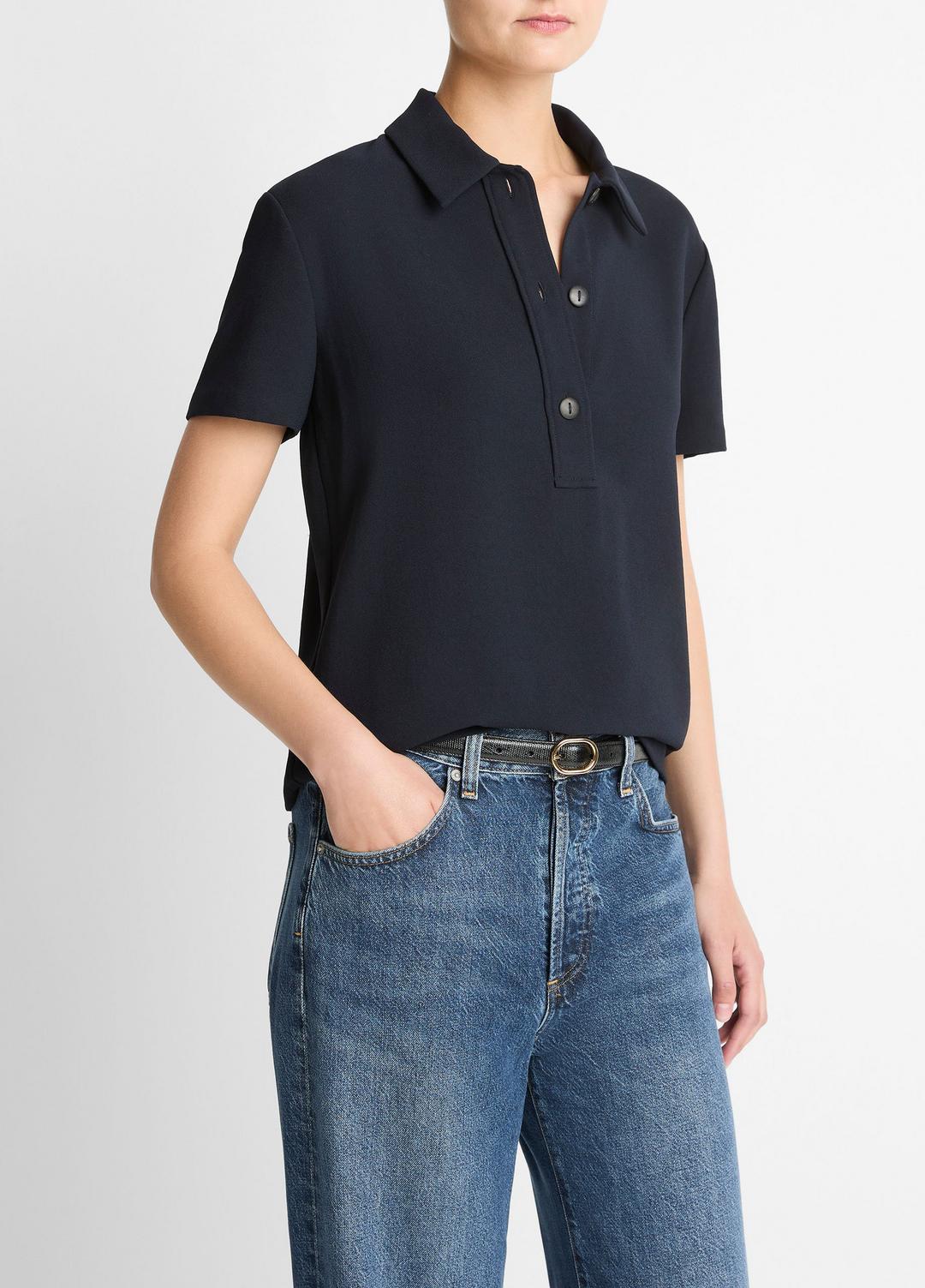 VINCE | Crepe Polo Shirt in Short Sleeve - COASTAL BLUE