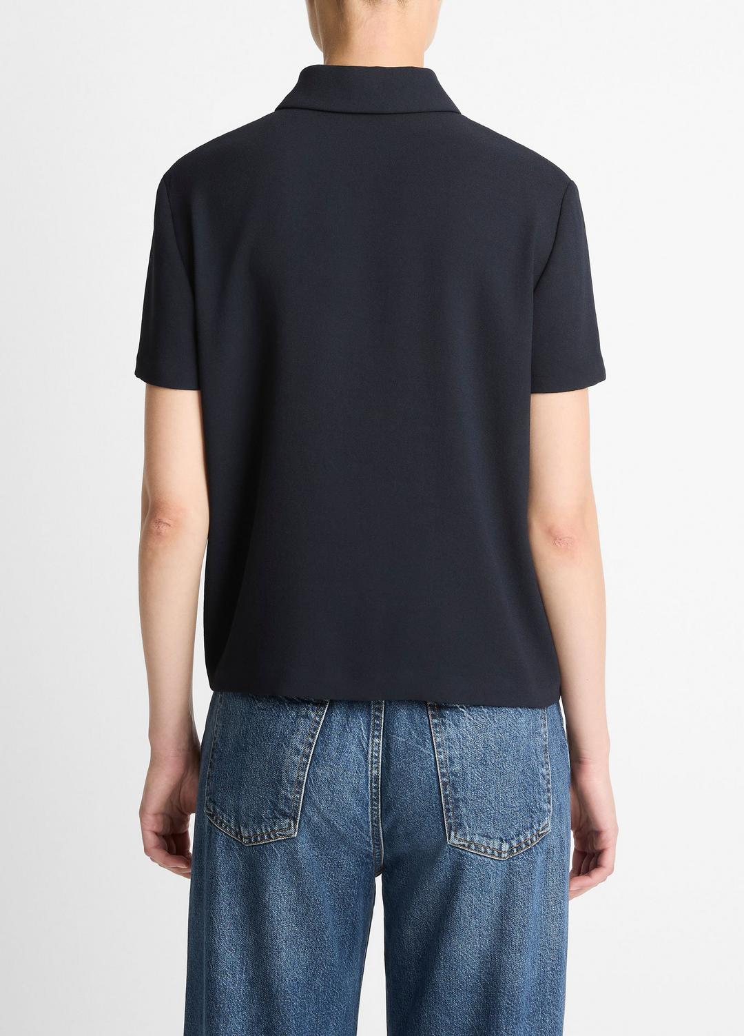 VINCE | Crepe Polo Shirt in Short Sleeve - COASTAL BLUE