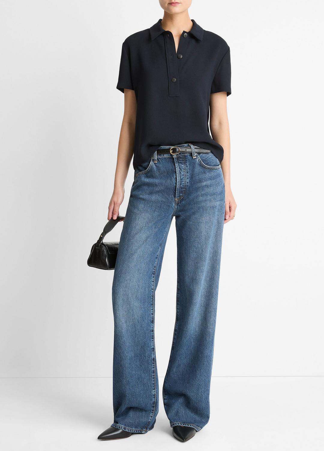 VINCE | Crepe Polo Shirt in Short Sleeve - COASTAL BLUE