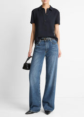 VINCE | Crepe Polo Shirt in Short Sleeve - COASTAL BLUE