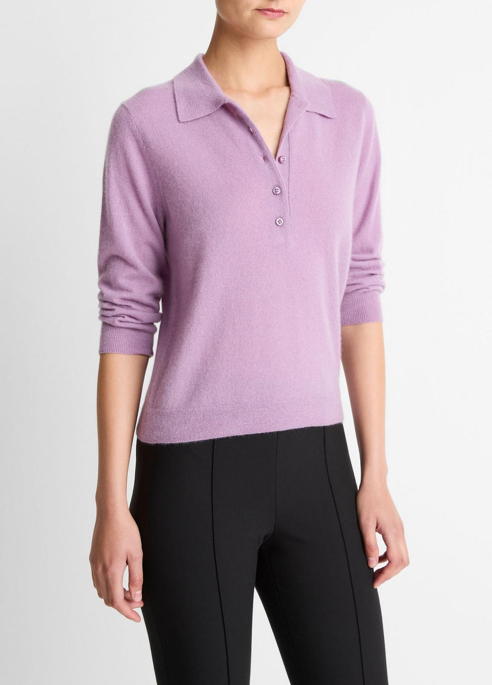 VINCE | Cashmere-Silk Polo Sweater in Cashmere - MULBERRY
