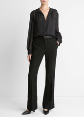 VINCE | Metallic-Stripe Gathered Blouse in Long Sleeve - BLACK