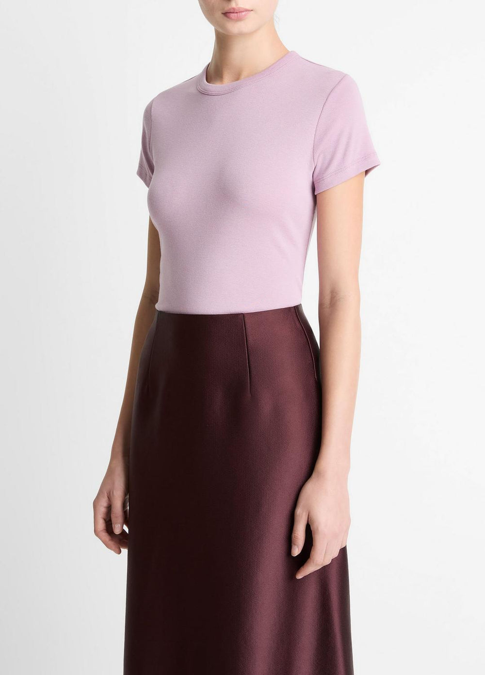 VINCE | Pima Cotton-Blend '90s Shrunken T-Shirt in Short Sleeve - AMETHYST