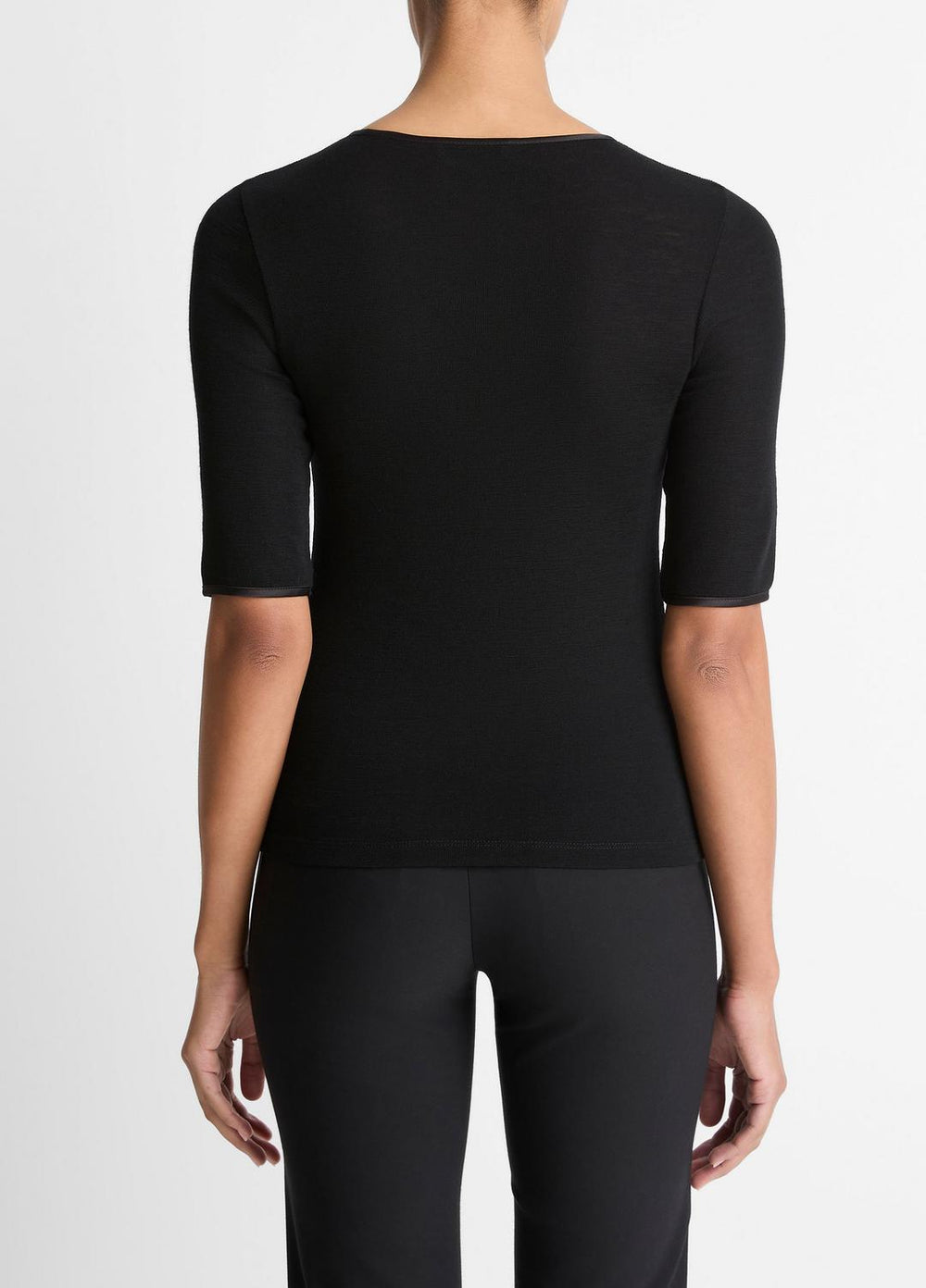 VINCE | Satin-Trim Wool Elbow-Sleeve T-Shirt in Short Sleeve - BLACK