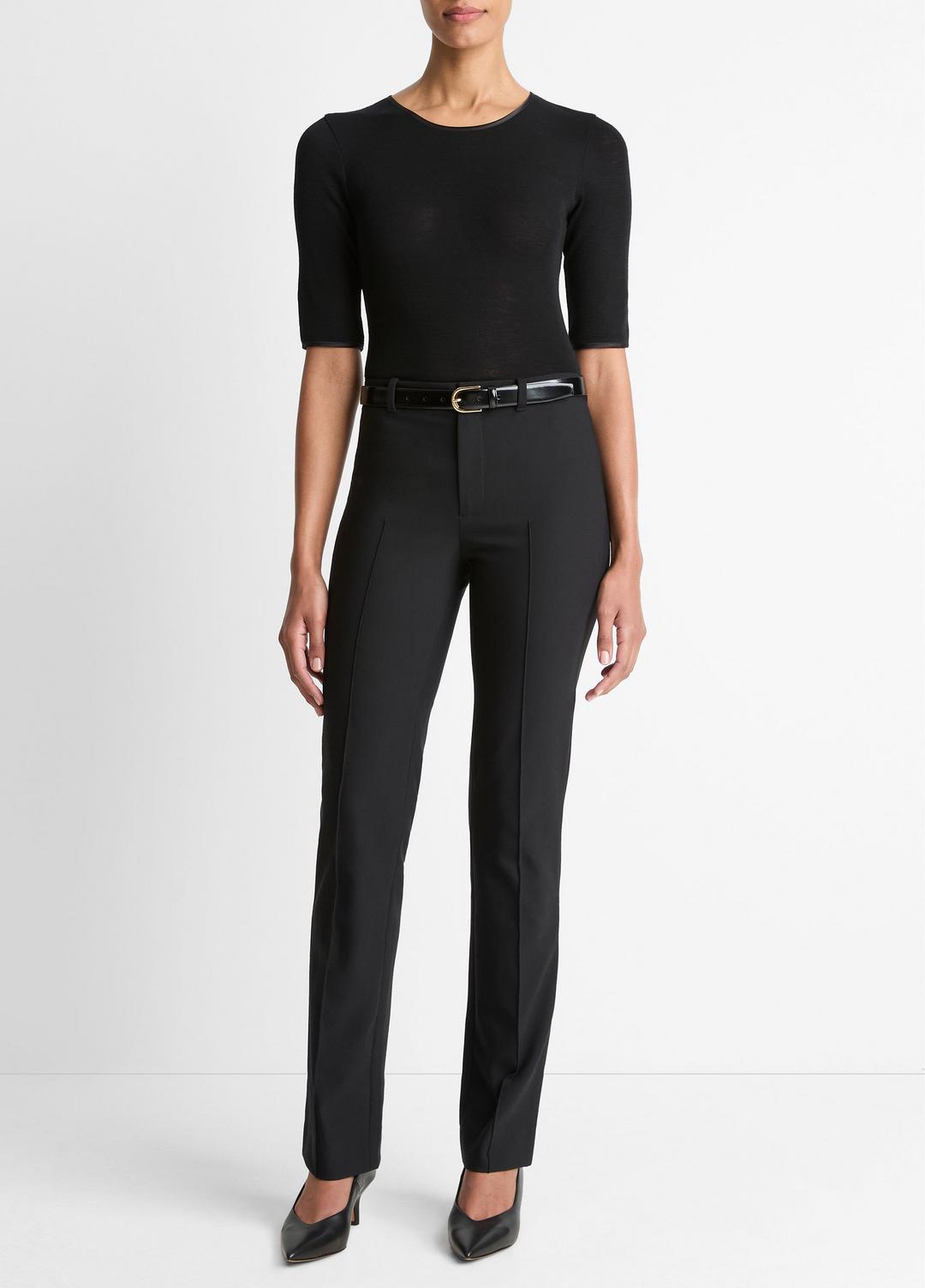 VINCE | Satin-Trim Wool Elbow-Sleeve T-Shirt in Short Sleeve - BLACK