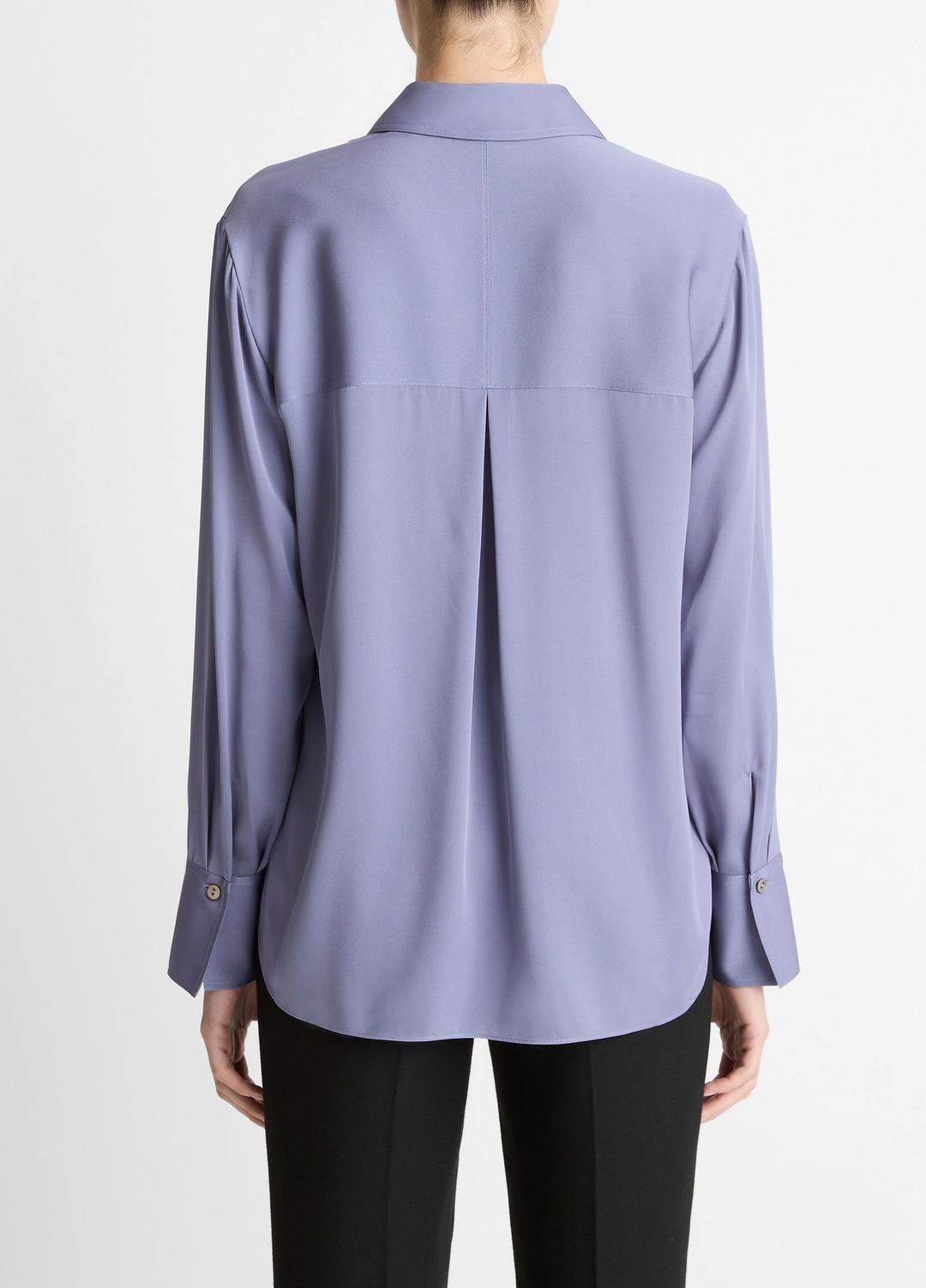 VINCE | Stretch-Silk Button-Front Blouse in Long Sleeve - MAUVE IRIS