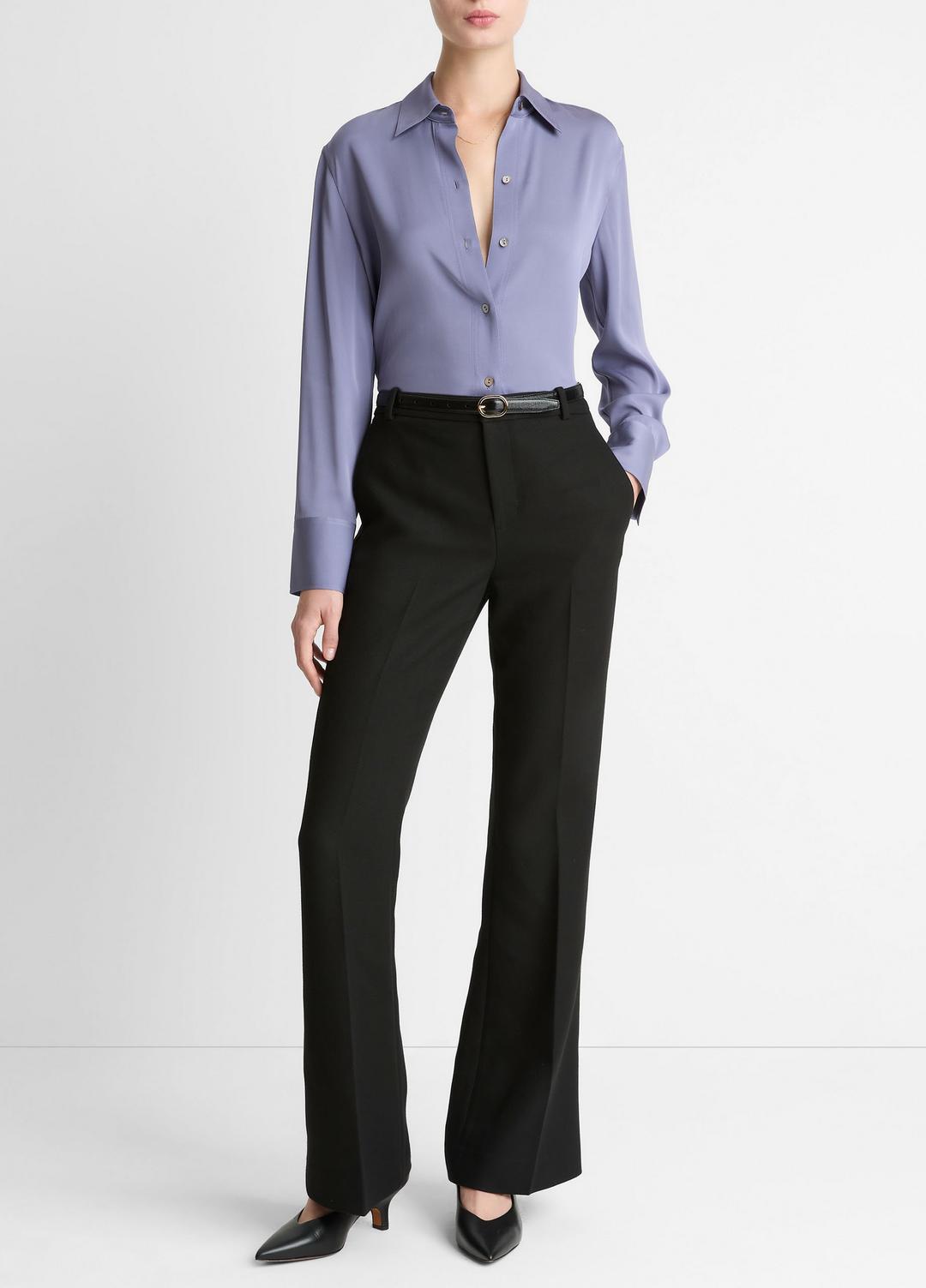 VINCE | Stretch-Silk Button-Front Blouse in Long Sleeve - MAUVE IRIS