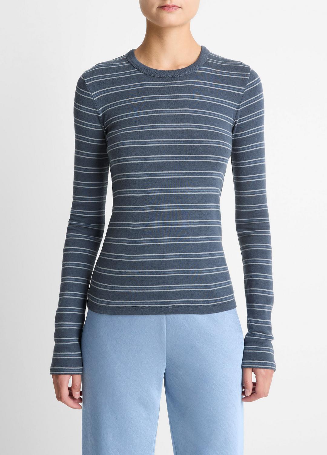 VINCE | Striped Pima Cotton-Blend Long-Sleeve T-Shirt in Long Sleeve - AZURA COMBO