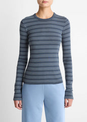 VINCE | Striped Pima Cotton-Blend Long-Sleeve T-Shirt in Long Sleeve - AZURA COMBO
