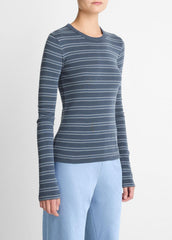 VINCE | Striped Pima Cotton-Blend Long-Sleeve T-Shirt in Long Sleeve - AZURA COMBO