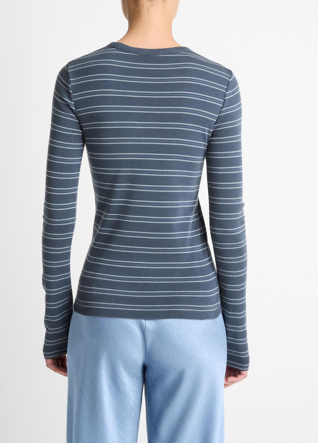 VINCE | Striped Pima Cotton-Blend Long-Sleeve T-Shirt in Long Sleeve - AZURA COMBO