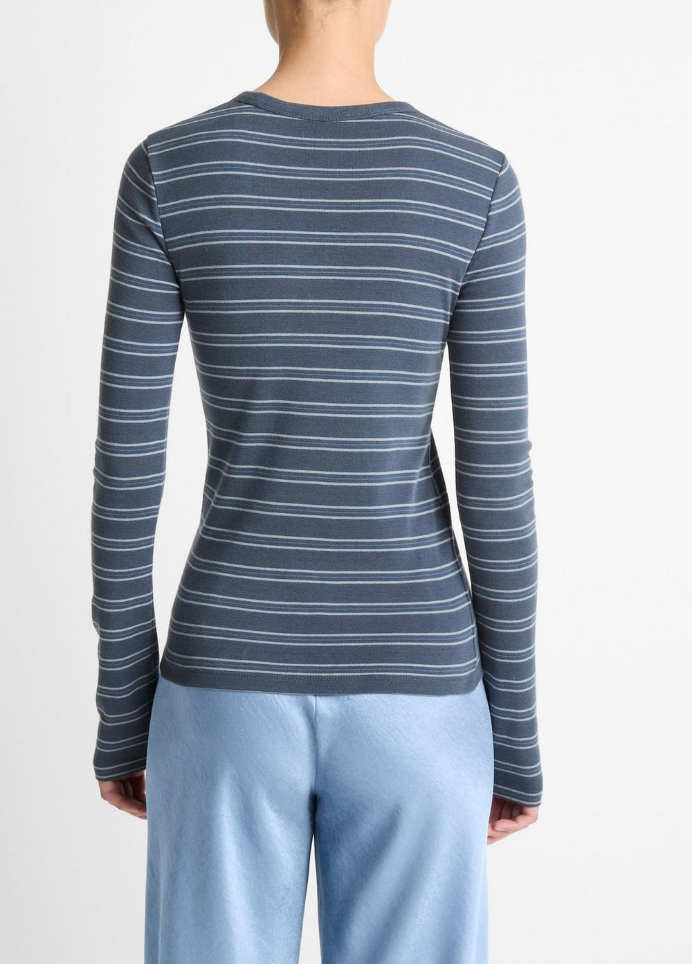 VINCE | Striped Pima Cotton-Blend Long-Sleeve T-Shirt in Long Sleeve - AZURA COMBO