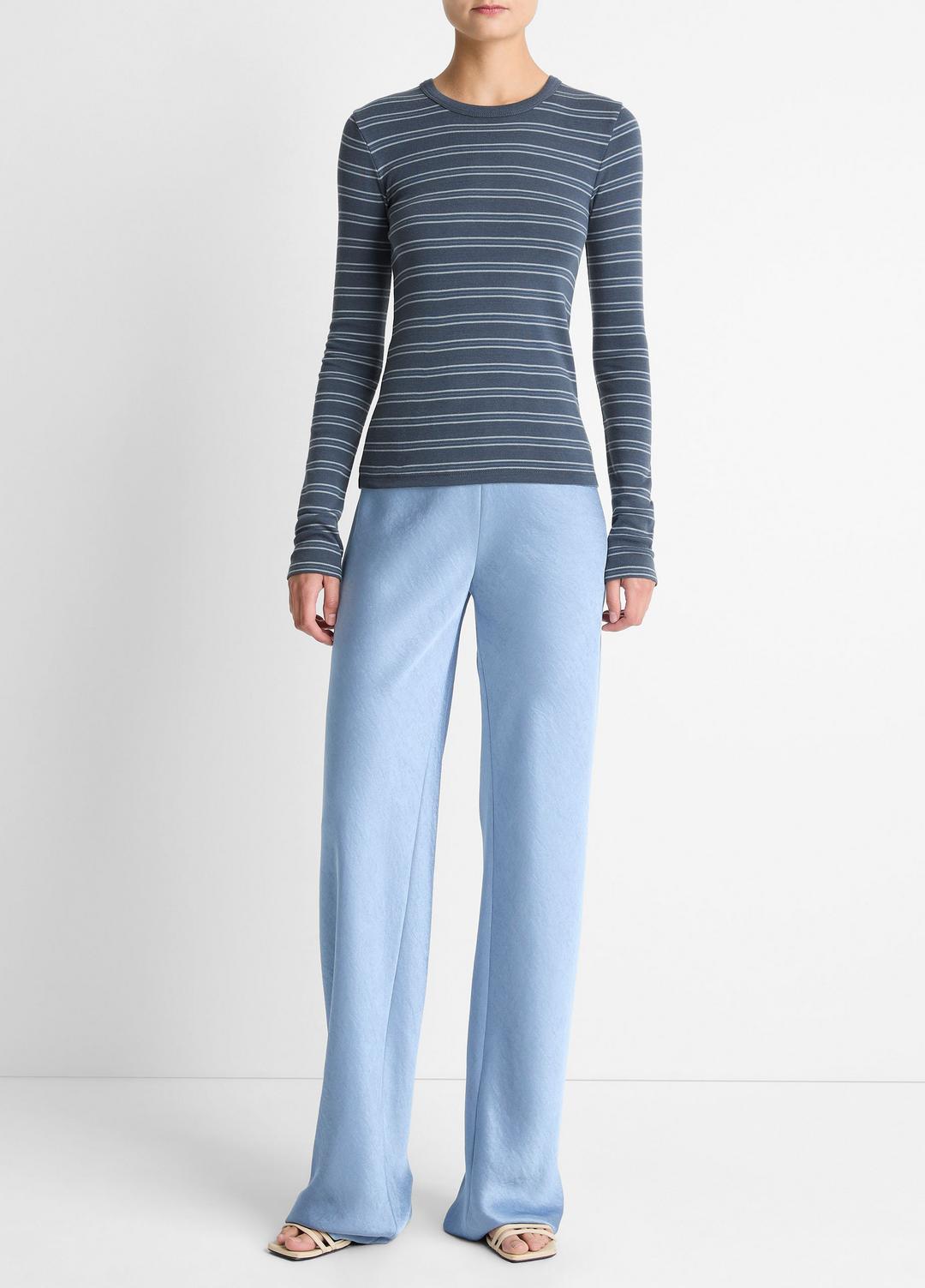 VINCE | Striped Pima Cotton-Blend Long-Sleeve T-Shirt in Long Sleeve - AZURA COMBO