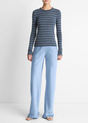 VINCE | Striped Pima Cotton-Blend Long-Sleeve T-Shirt in Long Sleeve - AZURA COMBO