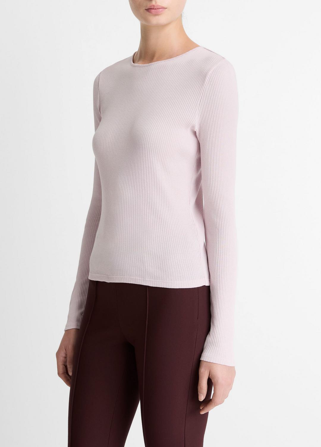 VINCE | Ribbed Pima Cotton Long-Sleeve T-Shirt in Long Sleeve - IRIS QUARTZ