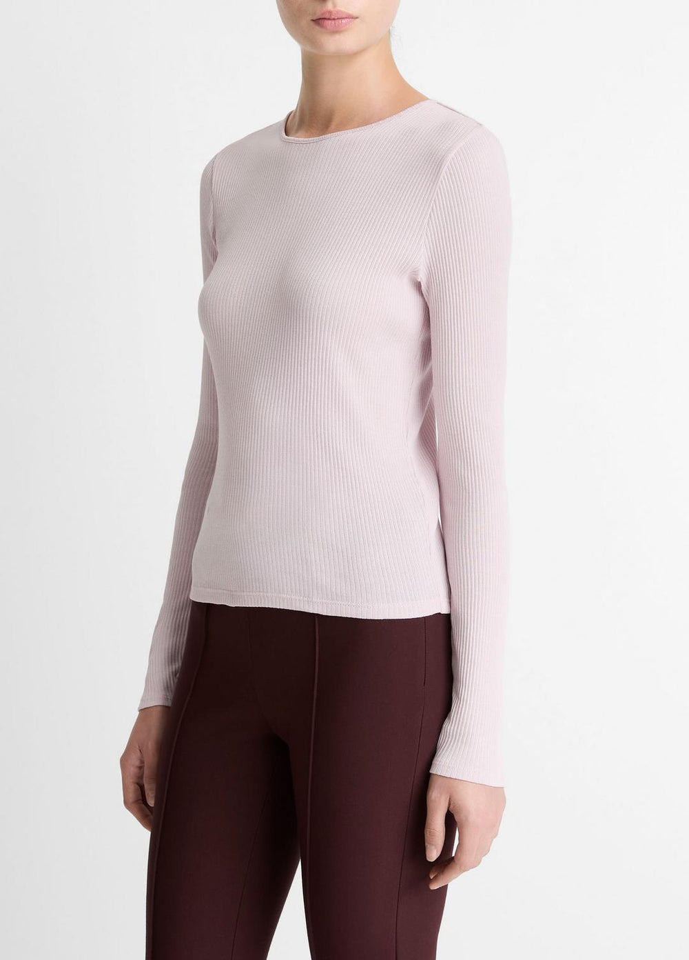 VINCE | Ribbed Pima Cotton Long-Sleeve T-Shirt in Long Sleeve - IRIS QUARTZ