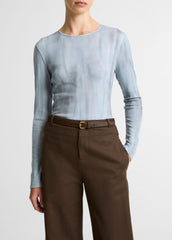 VINCE | Washed Ombré Pima Cotton-Blend Long-Sleeve T-Shirt in Long Sleeve - AZURA WASH