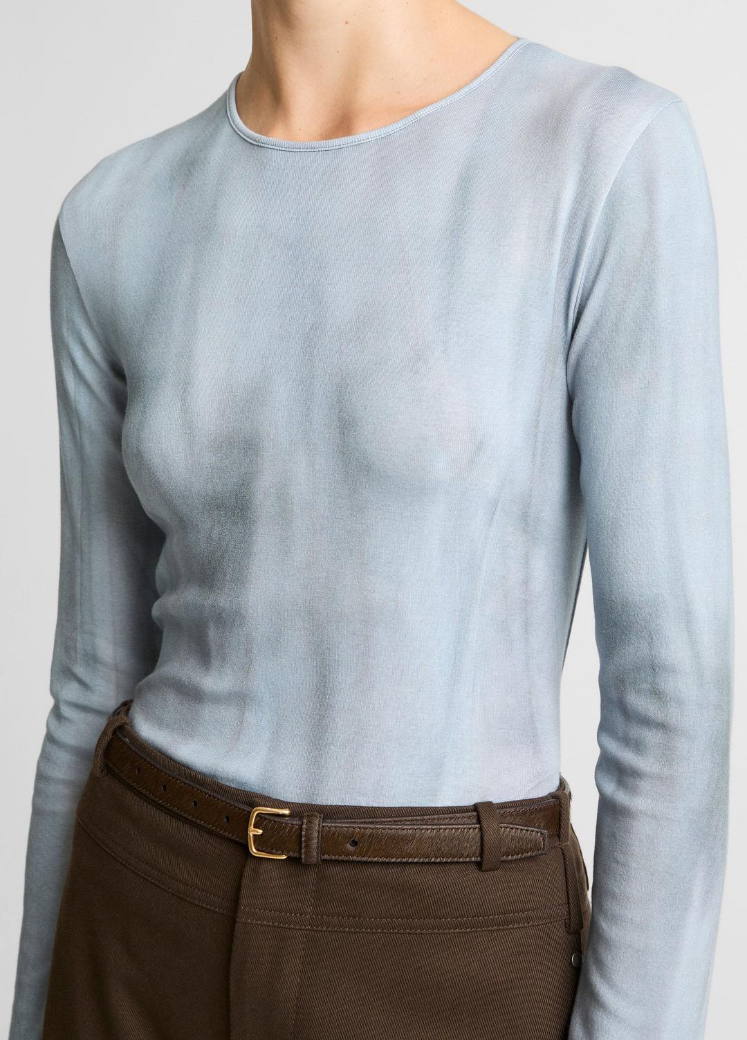 VINCE | Washed Ombré Pima Cotton-Blend Long-Sleeve T-Shirt in Long Sleeve - AZURA WASH
