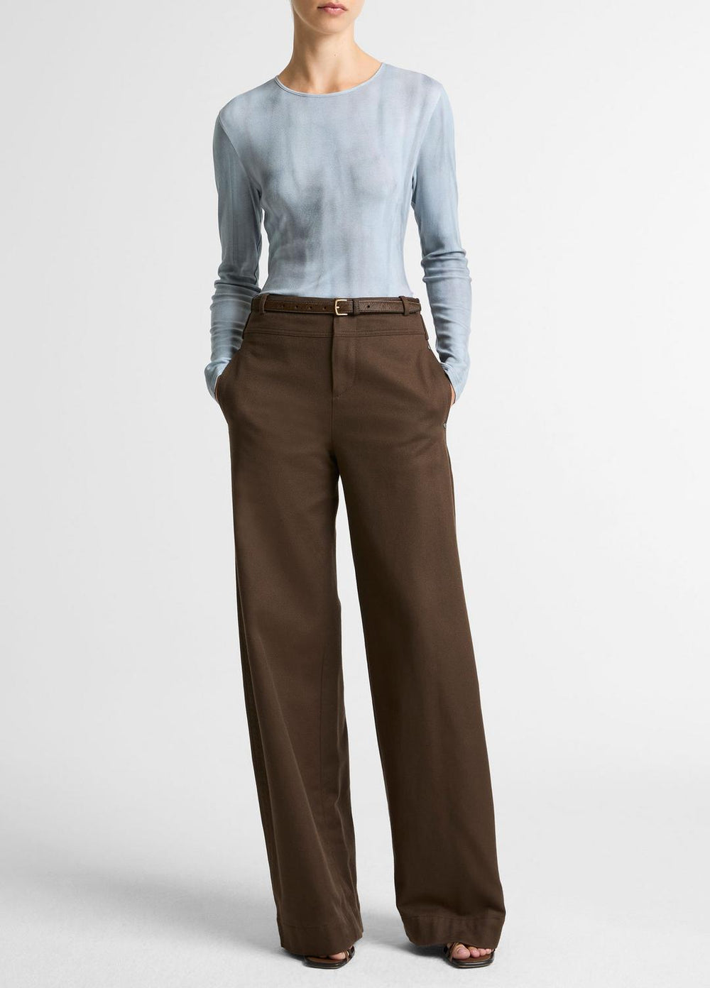 VINCE | Washed Ombré Pima Cotton-Blend Long-Sleeve T-Shirt in Long Sleeve - AZURA WASH