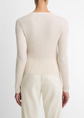 VINCE | Ribbed Cashmere-Silk Cardigan in Cardigans - WHITE SAND