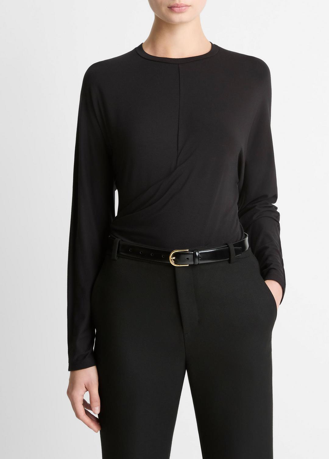 VINCE | Fixed-Drape Long-Sleeve T-Shirt in Long Sleeve - BLACK