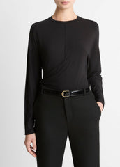VINCE | Fixed-Drape Long-Sleeve T-Shirt in Long Sleeve - BLACK