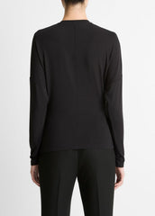 VINCE | Fixed-Drape Long-Sleeve T-Shirt in Long Sleeve - BLACK