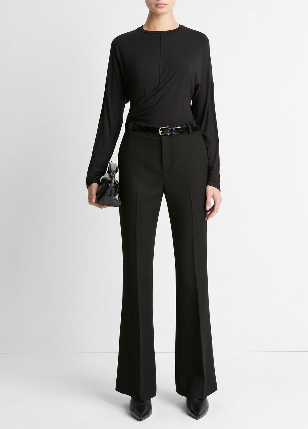 VINCE | Fixed-Drape Long-Sleeve T-Shirt in Long Sleeve - BLACK