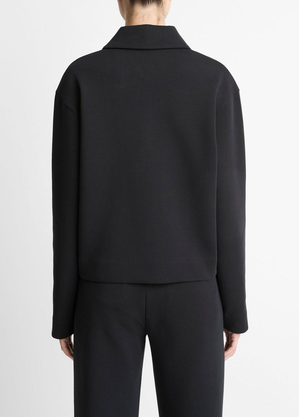 VINCE | Cotton-Blend Half-Zip Pullover in Long Sleeve - BLACK