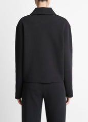 VINCE | Cotton-Blend Half-Zip Pullover in Long Sleeve - BLACK