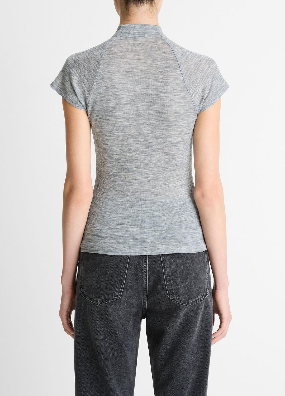 VINCE | Wool Raglan Cap-Sleeve Mock-Neck Top in Short Sleeve - HEATHER THISTLE