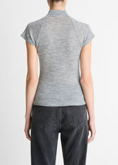 VINCE | Wool Raglan Cap-Sleeve Mock-Neck Top in Short Sleeve - HEATHER THISTLE