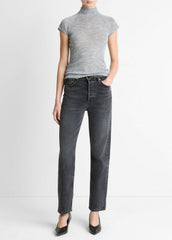 VINCE | Wool Raglan Cap-Sleeve Mock-Neck Top in Short Sleeve - HEATHER THISTLE