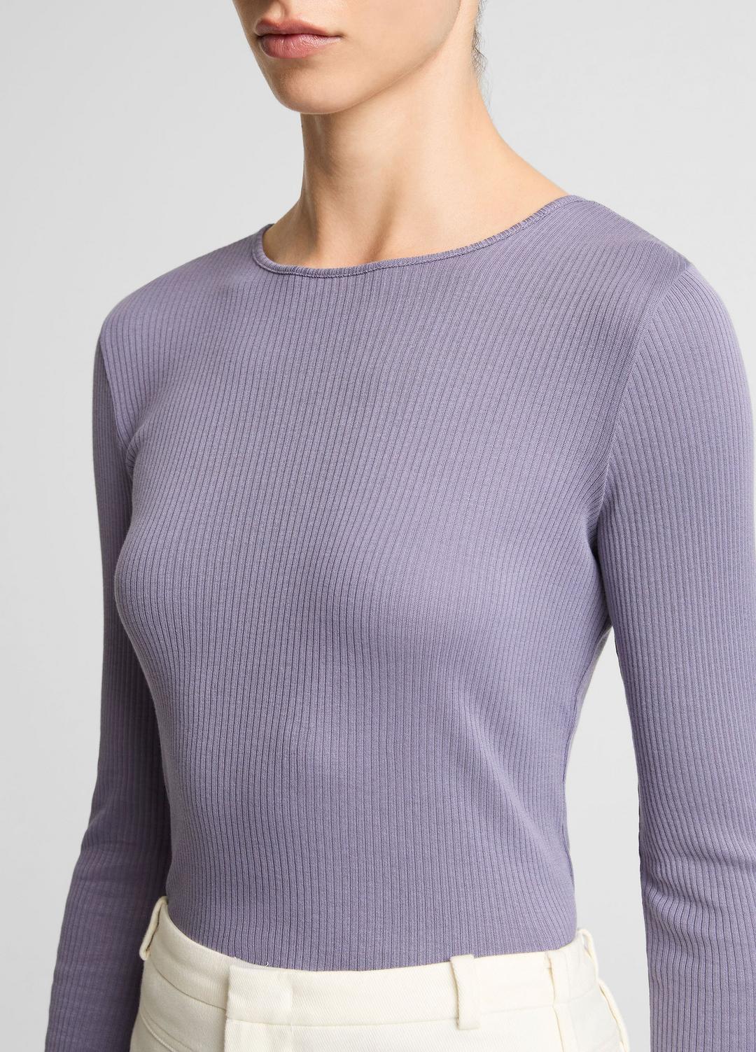VINCE | Ribbed Pima Cotton Long-Sleeve T-Shirt in Long Sleeve - MAUVE IRIS