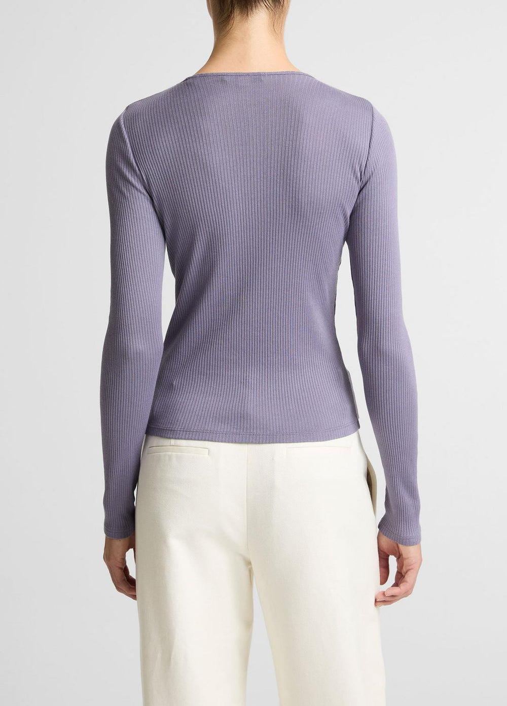 VINCE | Ribbed Pima Cotton Long-Sleeve T-Shirt in Long Sleeve - MAUVE IRIS
