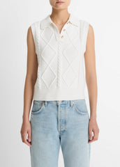 VINCE | Cable-Knit Wool & Cotton-Blend Sweater Vest in V-Neck - OFF WHITE