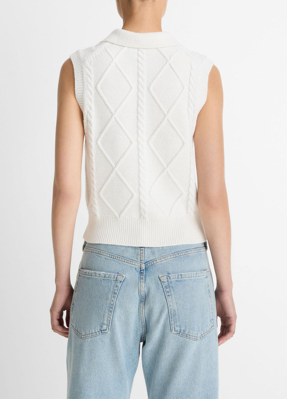 VINCE | Cable-Knit Wool & Cotton-Blend Sweater Vest in V-Neck - OFF WHITE