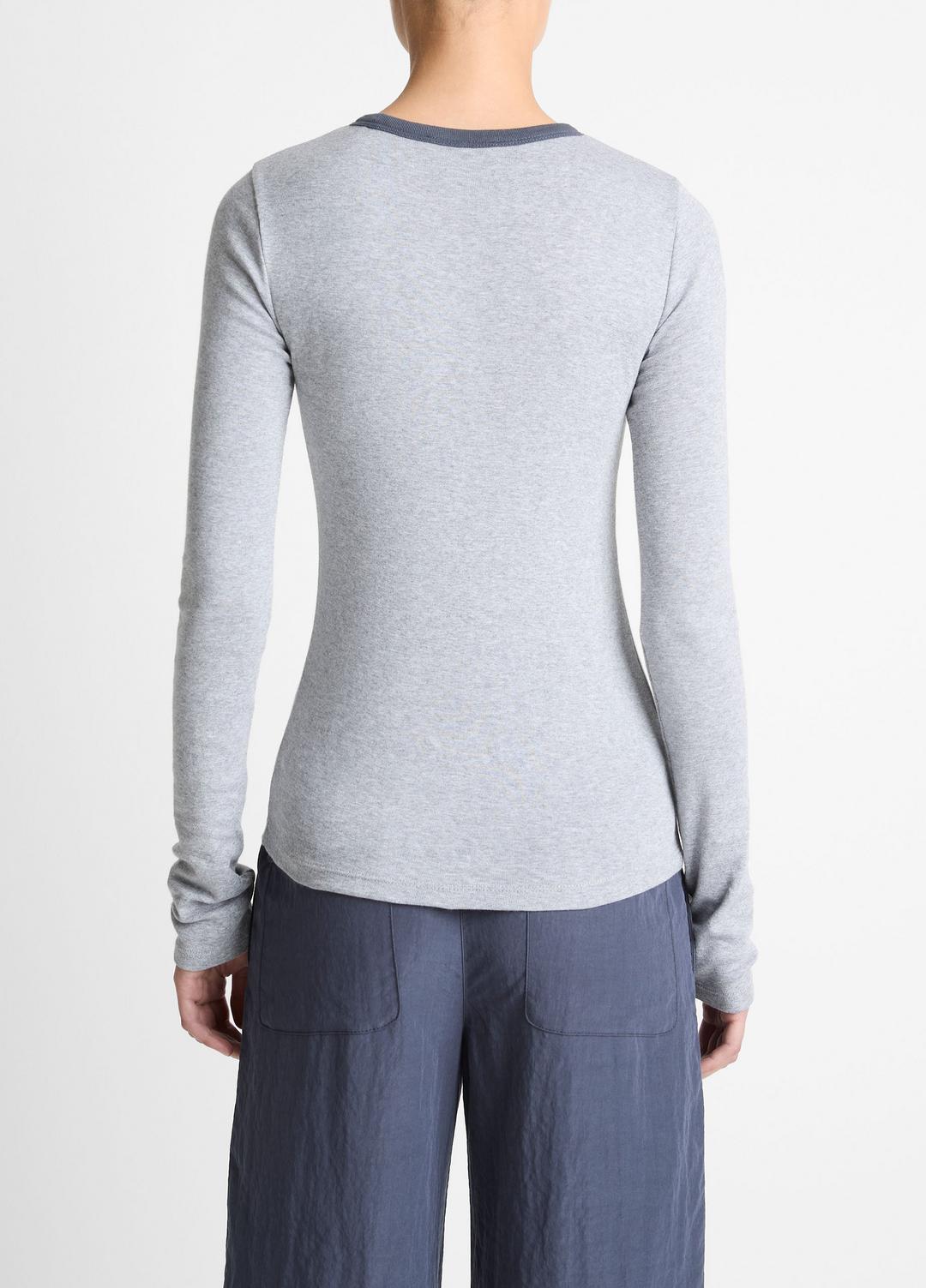 VINCE | Tipped Heathered Pima Cotton-Blend Long-Sleeve T-Shirt in Long Sleeve - HEATHER THISTLE COMBO