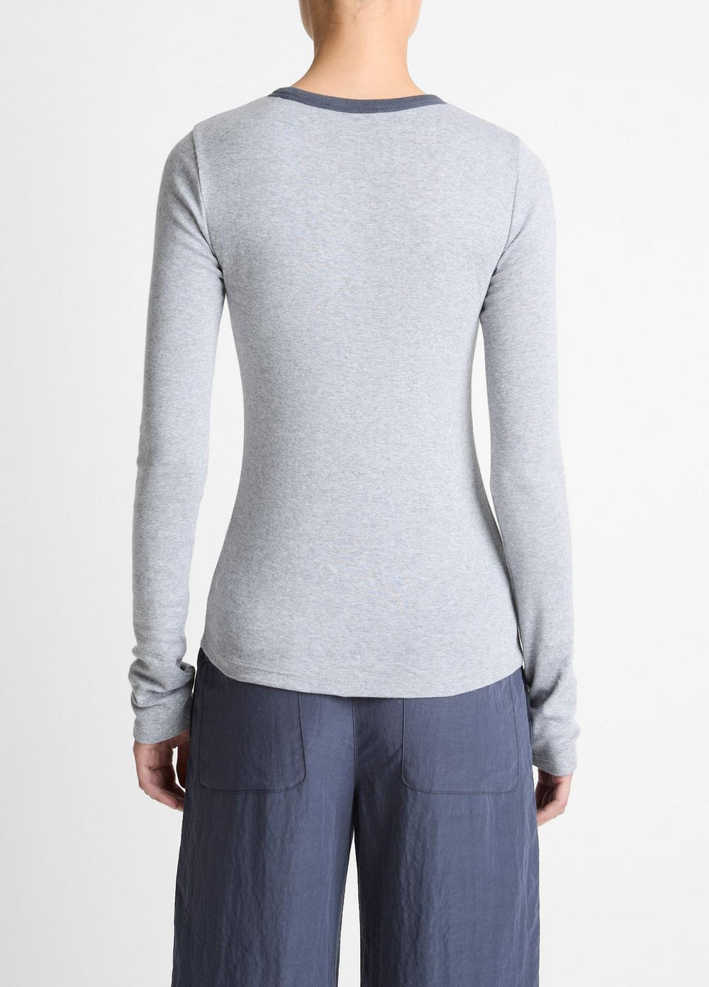 VINCE | Tipped Heathered Pima Cotton-Blend Long-Sleeve T-Shirt in Long Sleeve - HEATHER THISTLE COMBO